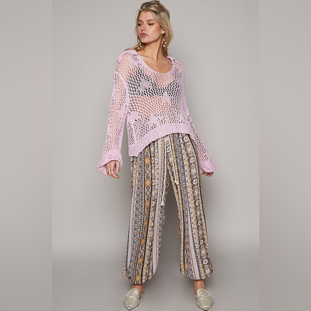 Pol Patchwork Print Called Out Boho Jogger Pants … - image 1